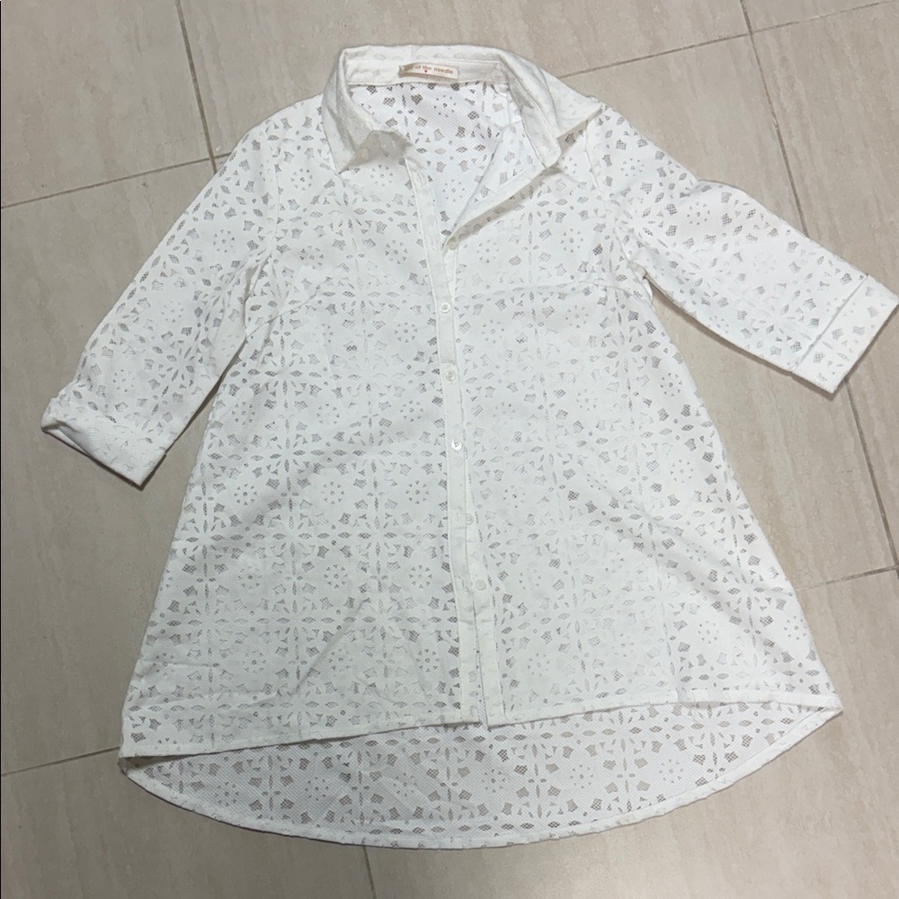 NWT White Eyelet Button-Up Tunic